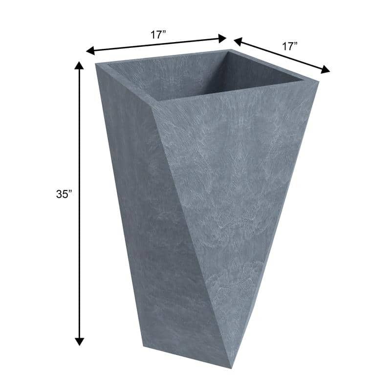 Aloe Fiberstone & MGO Clay Tapered Square Tall Planter Plant Pot, Indoor/Outdoor with Drainage Holes for Yard Porch Decor