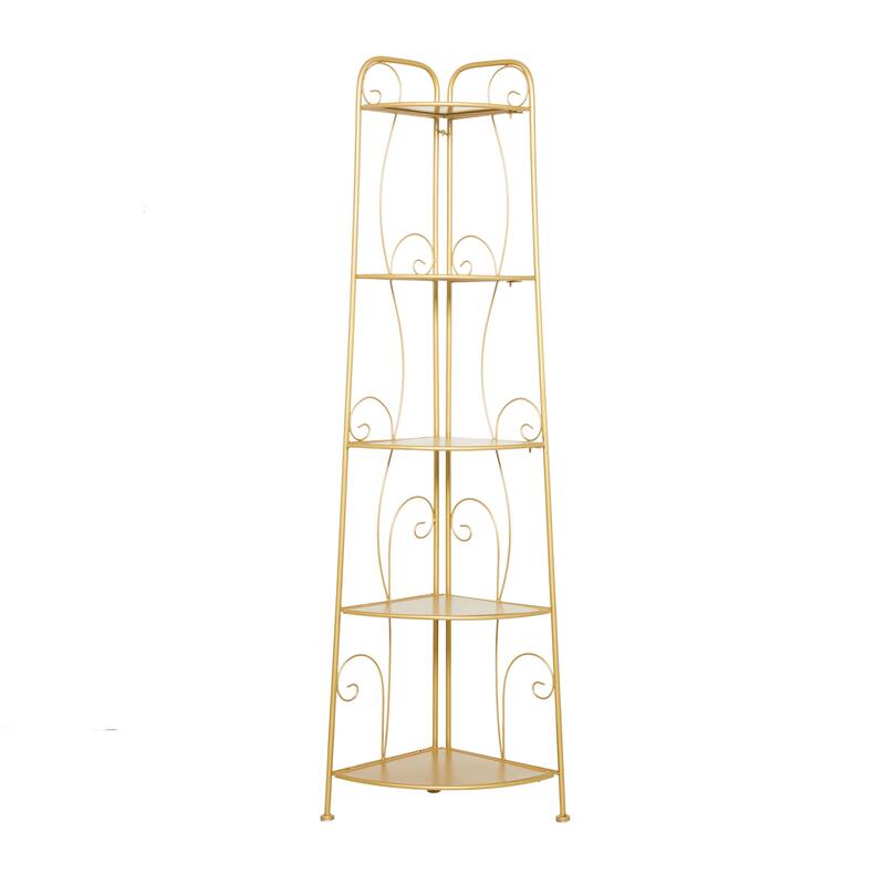 Metal Indoor Outdoor Tall Folding 5 Shelves Scroll Bakers Rack