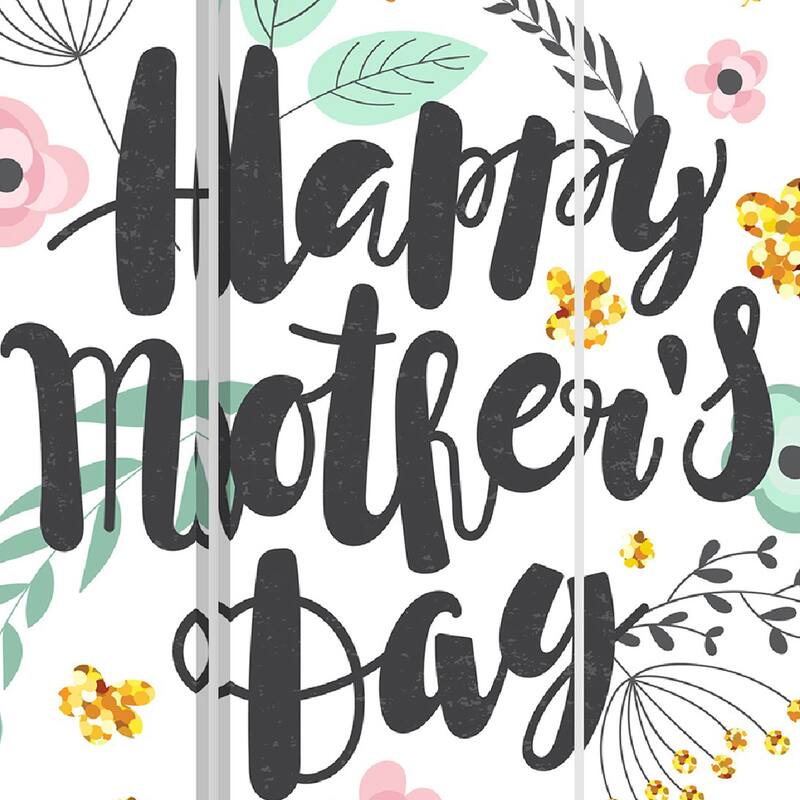 72 Inch 3 Panel Canvas Room Divider, Black Painted Mothers Day, White