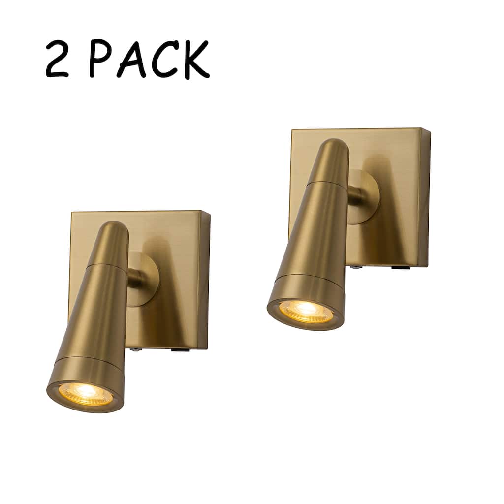 Rechargeable Cordless Wall Sconce Brass Spot Light with Remote and Stepless Touch Dimming Adjustable Head Accent Light(2 Pack)