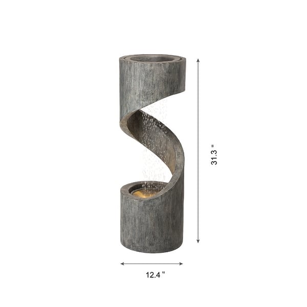 dimension image slide 1 of 4, Glitzhome Modern Minimalist Spiral LED Polyresin Outdoor Fountain with Small Planter