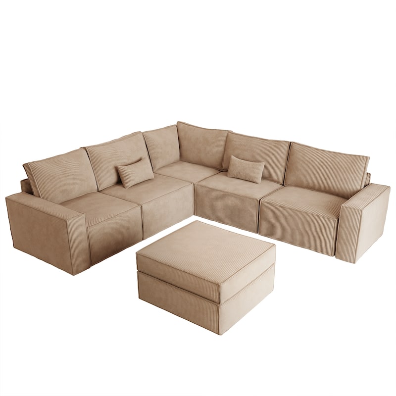 HOOOWOOO Corduroy Upholstered Couch Modular Sectional Sofa