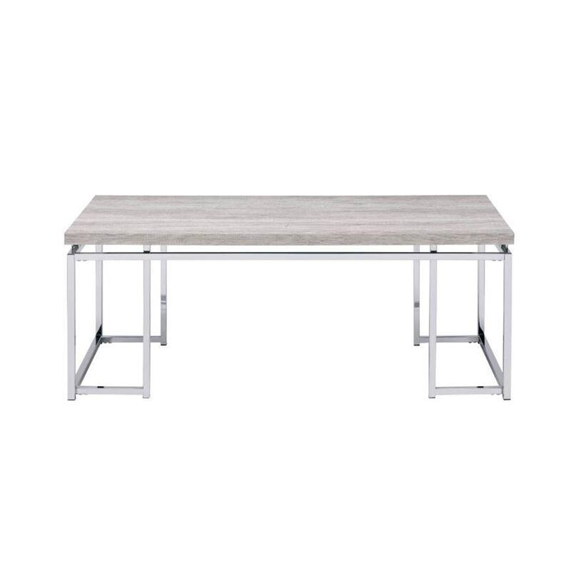 Rectangular Coffee Table With Metal Sled Base - Chrome,Natural,Oak