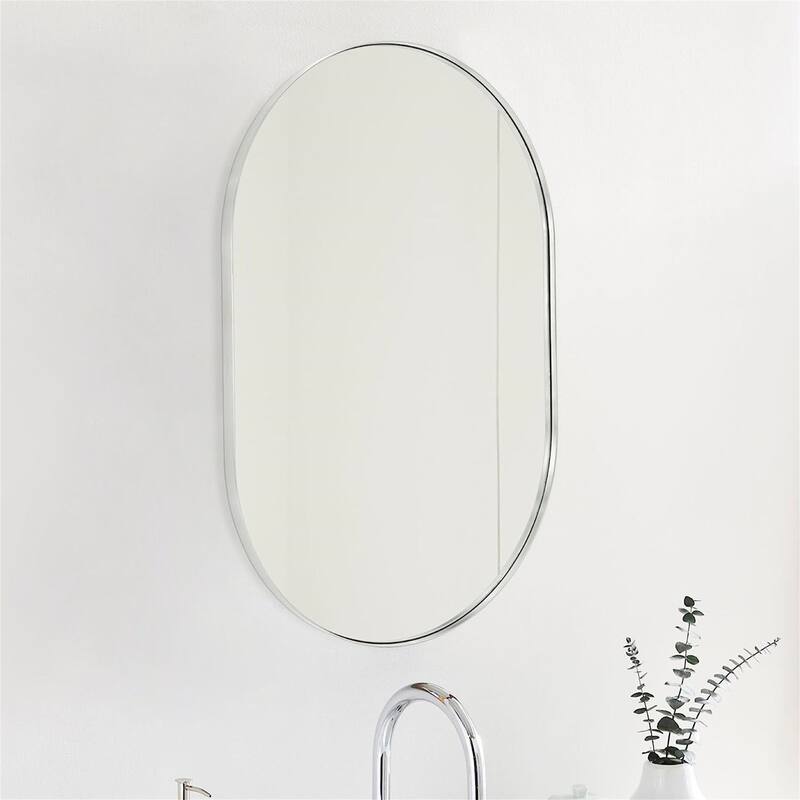 20"x 33" Metal Oval Mirror with Reinforced Hooks and Screws