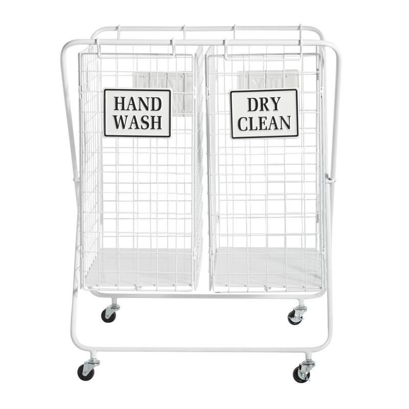 Metal Double Laundry Basket with Wheels and Signs - 22"W x 25"L x 32"H