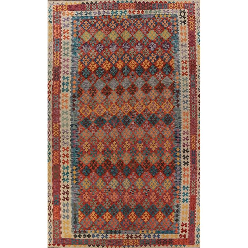 South Western Style Kilim Large Rug Hand-Woven Oriental Wool Carpet - 10'1"x 16'1"