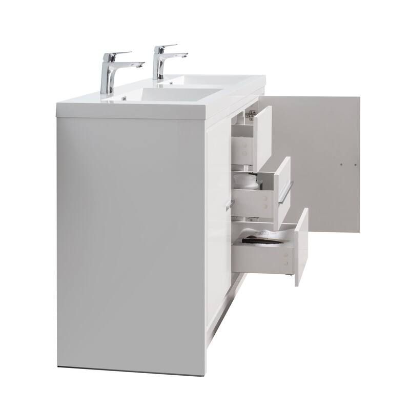 Freestanding Bathroom Vanity Set in HG-White with Integrated Solid Surface Sink