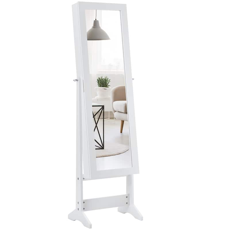 Jewelry Armoire Cabinet with Full-length Mirror Standing - White