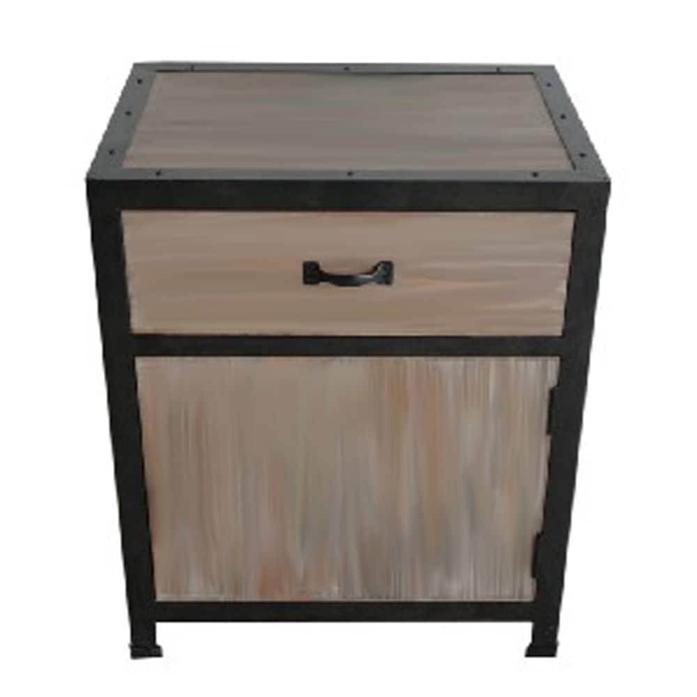 20" Square Brown Wooden End Table with Drawer and Iron Frame Space-Saving Living Room Table - 20" H x 1" W x 17" D