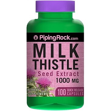 Piping Rock Milk Thistle Seed Extract 1000 mg 100 Quick Release Capsules Herbal Supplement - Purple - 100 caps