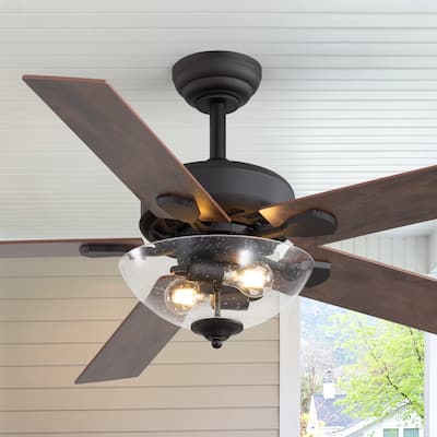52" Farmhouse 2-Light Ceiling Fan with Glass Shade and Remote(5-Blade)