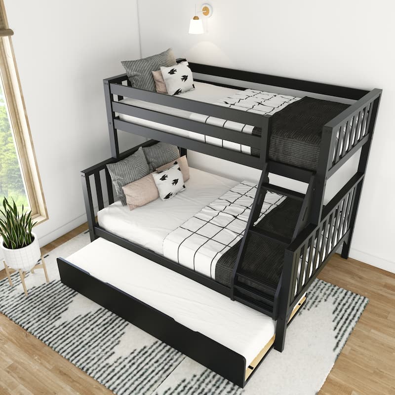 Scandinavian Twin Over Full Bunk Bed With Twin-Size Trundle