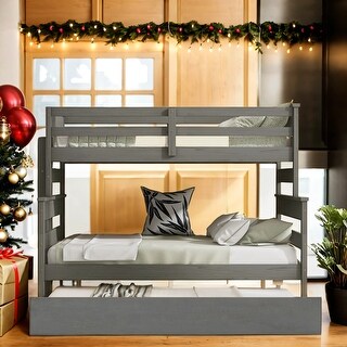 Twin Over Full Wood Bunk Bed with Trundle, Detachable Bunk Kids Bed, Loft Bed, No Box Spring Required