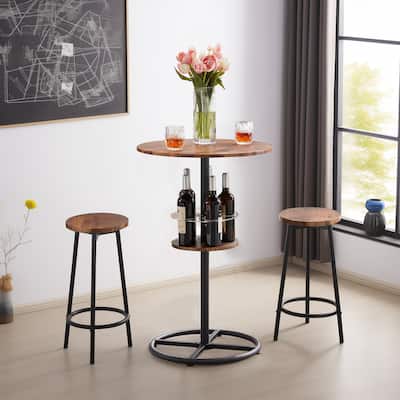 Javlergo 3-Piece Round Bar Table Set with 2 Barstools