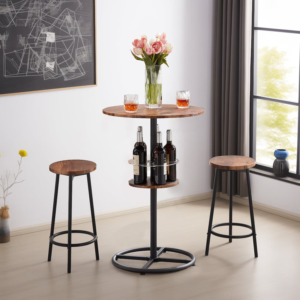 Javlergo 3-Piece Round Bar Table Set with 2 Barstools