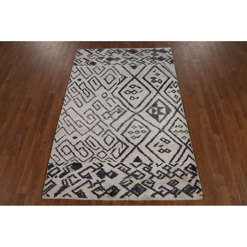 Abstract Moroccan Oriental Area Rug Hand-Knotted Wool Carpet - 3'10" x 5'9"
