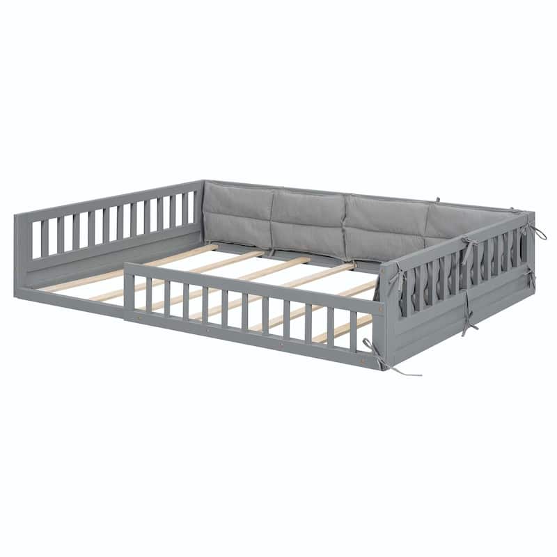 Upholstered Platform Bed with Guardrail and Pillow