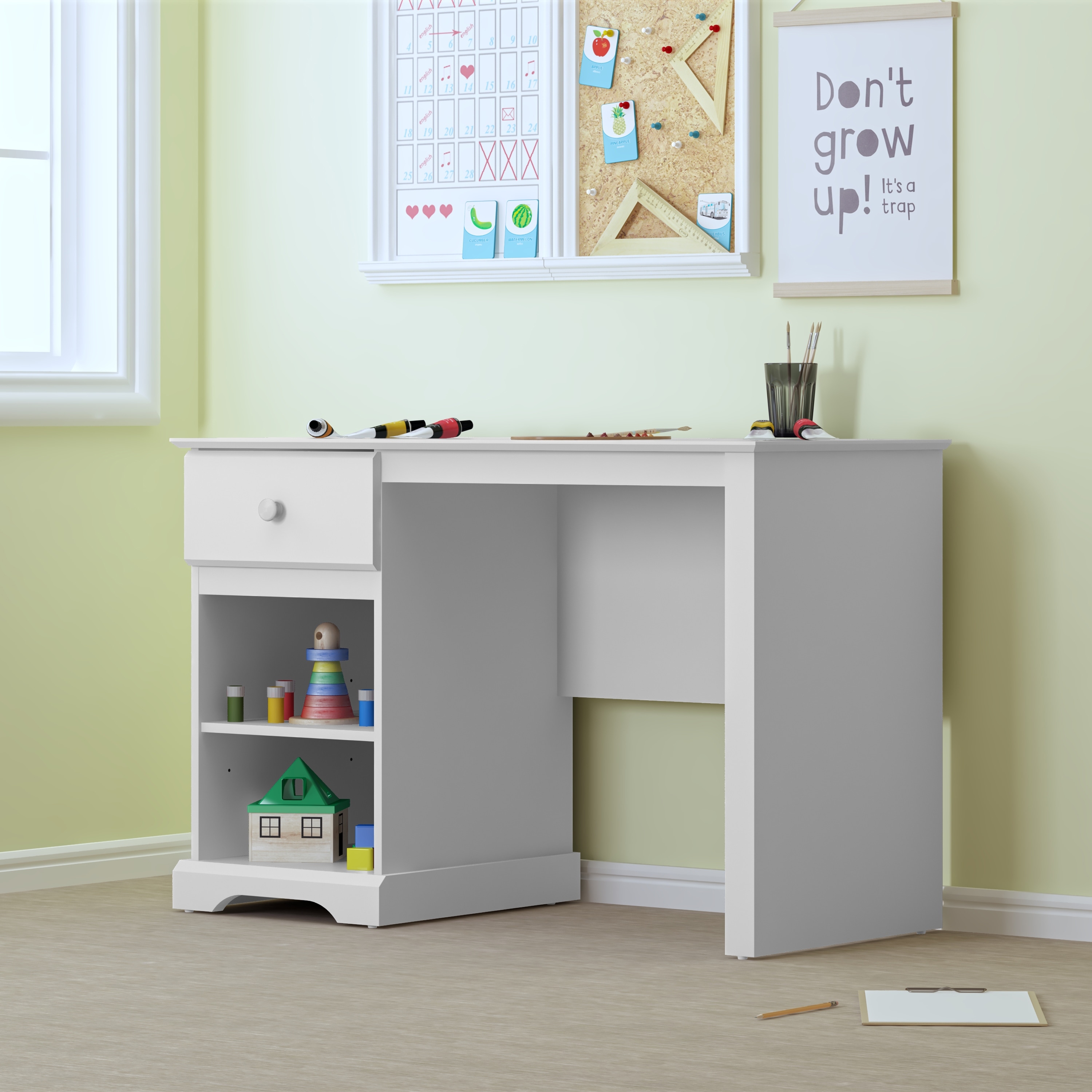 Hillsdale Furniture Baylor Wood Study Desk w/ 1 Drawer & 2 Shelves