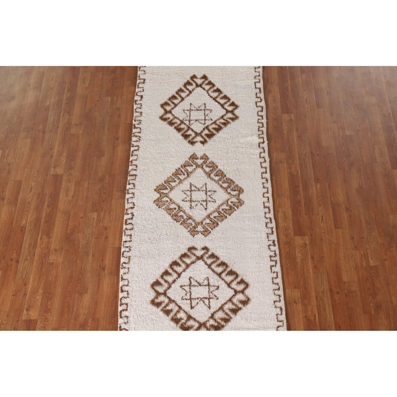 Geometric Anatolian Runner Rug Handmade Turkish Wool Carpet - 3'0"x 11'9"