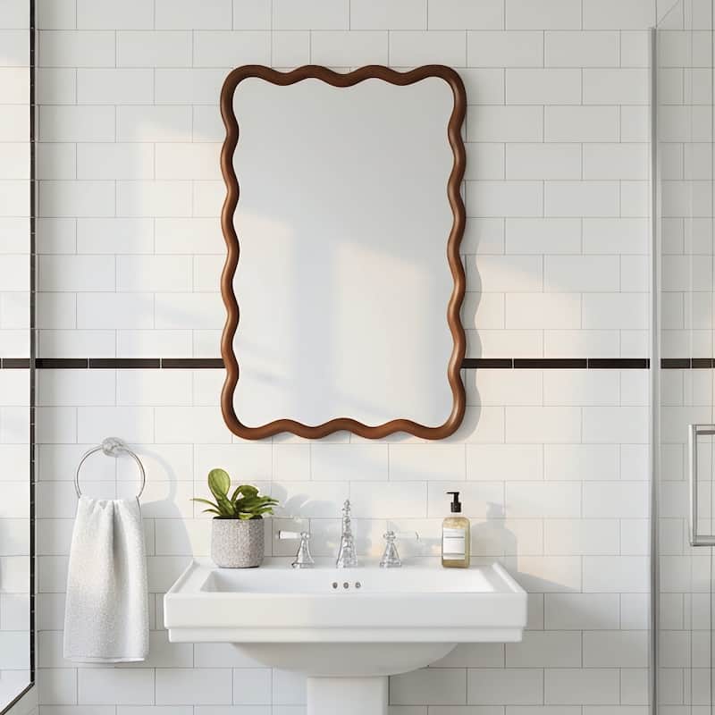20"x30" Wavy Rectangle Solid Wood Frame Decorative Mirror,For Bedroom, Bathroom, Living Room, Entryway
