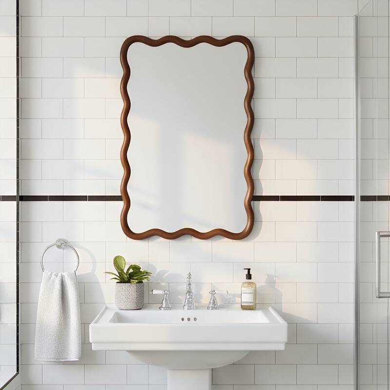 20"x30" Wavy Rectangle Solid Wood Frame Decorative Mirror