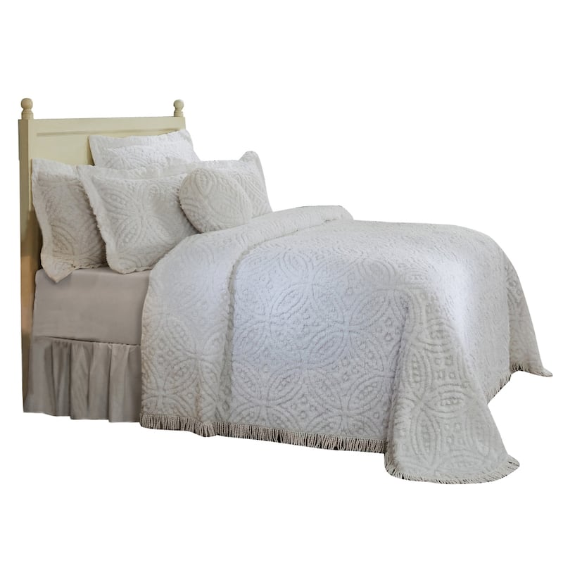 Better Trends Wedding Ring Collection 100% Cotton Tufted Bedspread Set - Loop & Ring Design, Machine Washable & Tumble Dry Safe