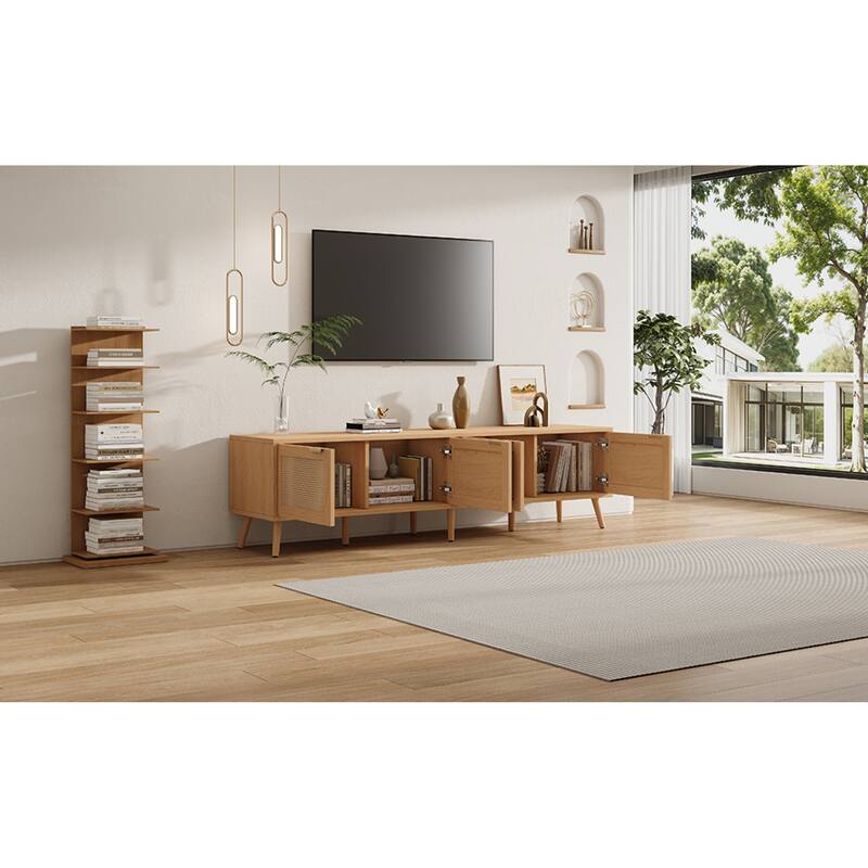Roomfitters 70 Inch Rattan TV Stand for TVs up to 80 Inch, Modern Media Console with Storage & Cable Management, Natural