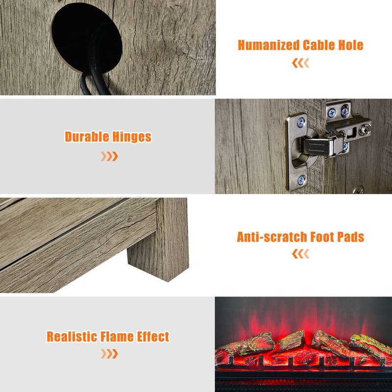 Gymax 59'' Fireplace TV Stand W/ 25'' 1350W Electric Fireplace Heater