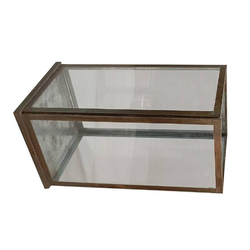 Large Aged-Finish Iron and Glass Candle Holder - 12" - Antique Brown