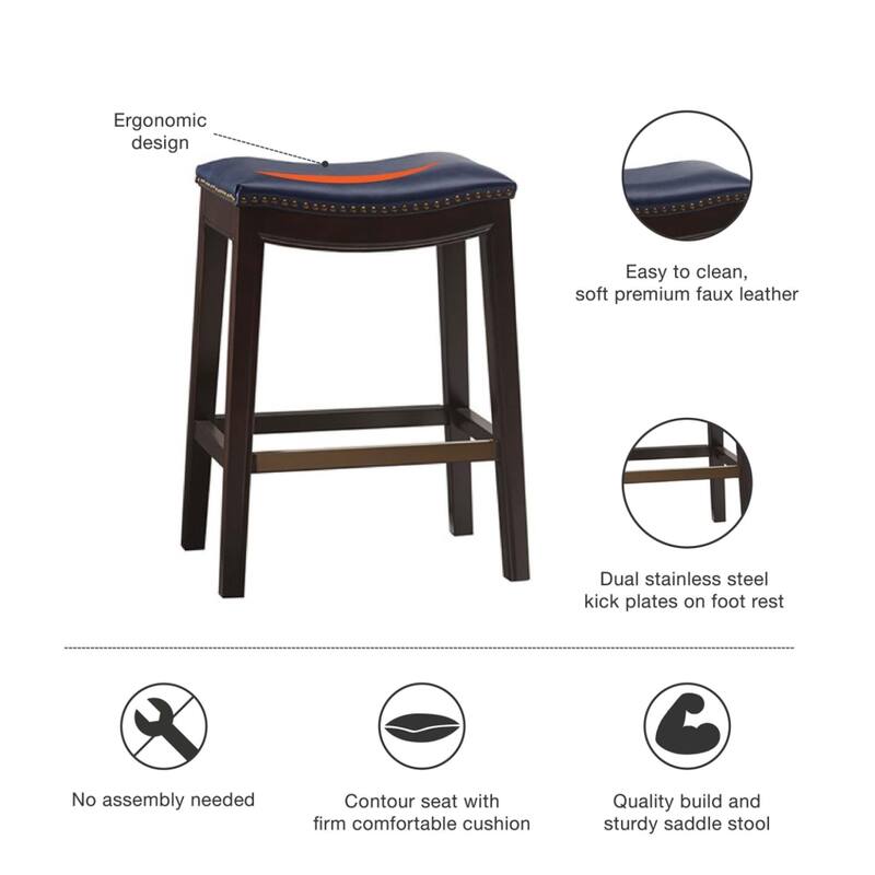 Roomfitters Backless Counter Stool, Italian Inspired 27-Inch Bar Stool with Nailhead Trim and Metal Kickplate