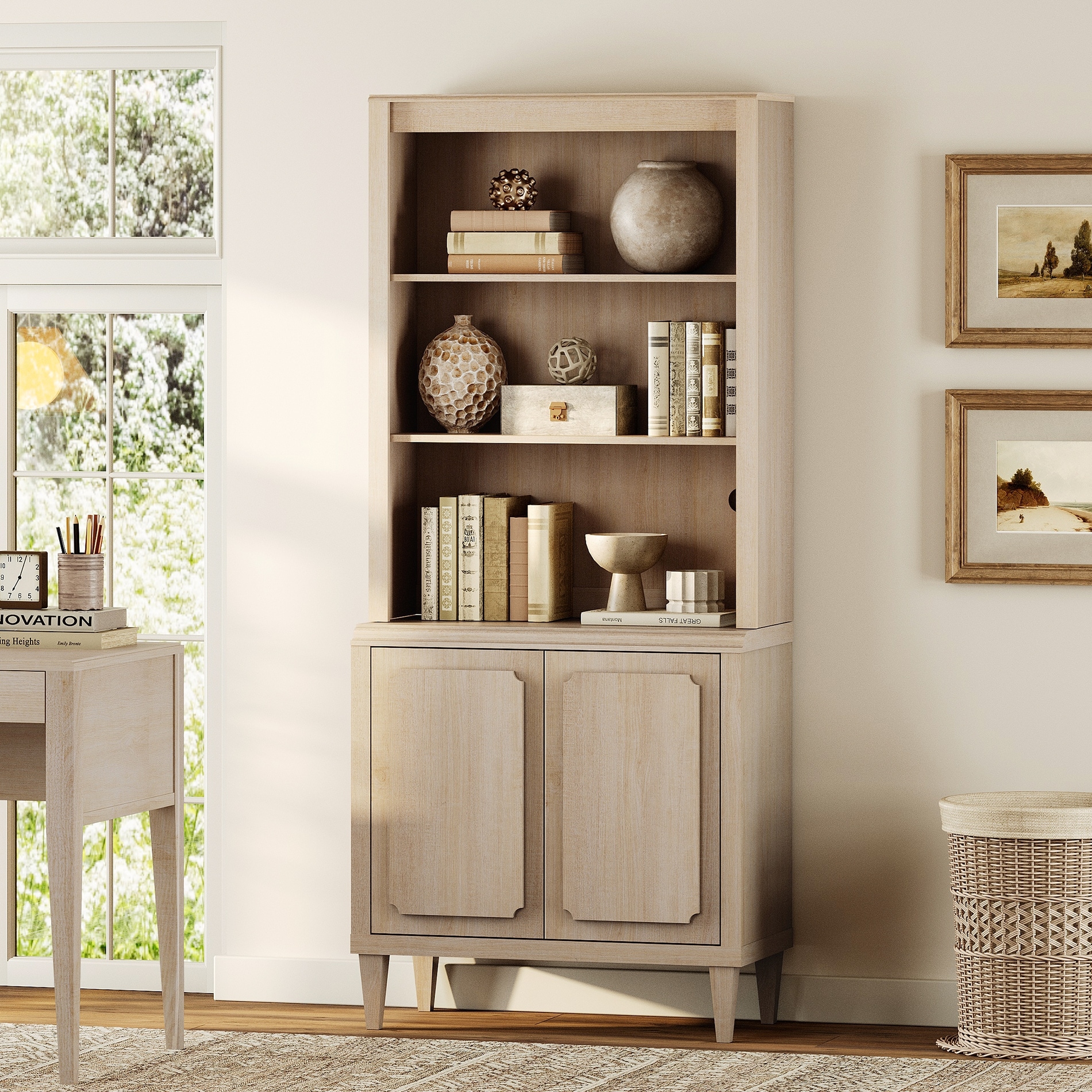 WAMPAT 72.8" Tall Bookshelf with Doors, Large Bookcase with Storage