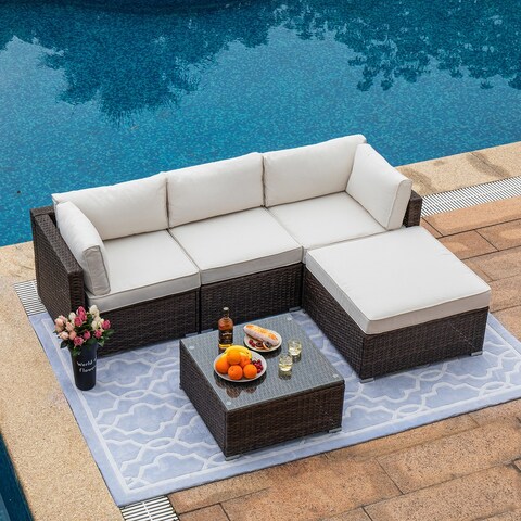 Cosiest 5-piece Outdoor Patio Wicker Sectional Sofa Set with Coffee table