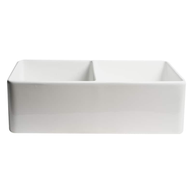 White Reversible Apron 33" x 18" Double Bowl Fireclay Farm Sink