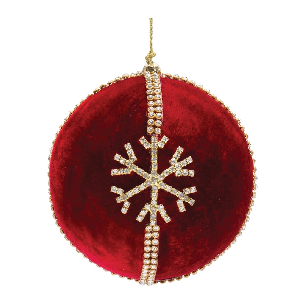Jeweled Snowflake Christmas Ball Ornaments - 4" (101.6mm) - Red and Gold - 4ct