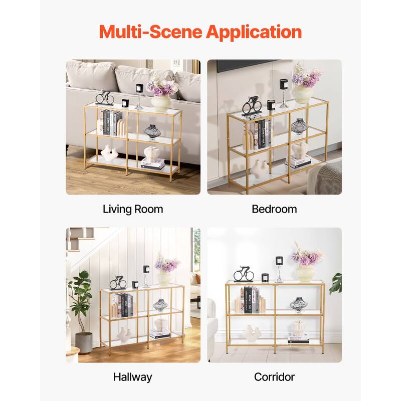 3-Tier Glass Console Table with Iron Legs for Living Room or Hallway - 39.4 x 11.8 x 28.7 in