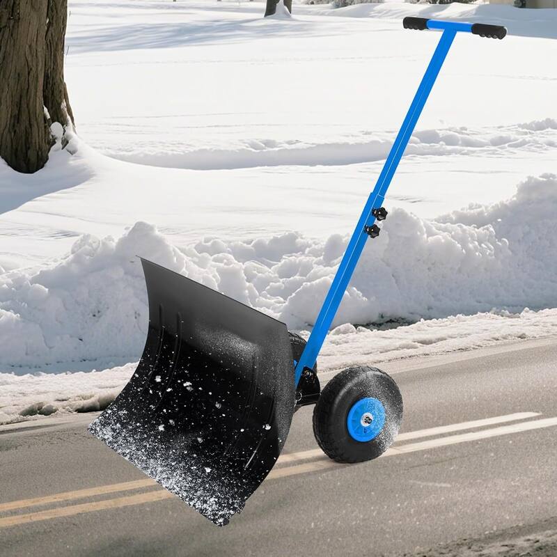 29.1 Wx 19.3 H Ergonomic T-Handle Heavy Duty Snow Shovel with Wheels for Driveway, Sidewalk - Blue