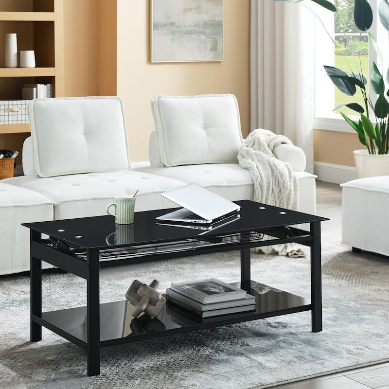 Lift Top Coffee Table with Hidden Storage Compartment & Shelf, Lift