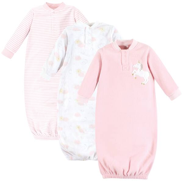 slide 1 of 1, Yoga Sprout Infant Girl Fleece Gown 3pk, Unicorn, 0-6 Months - Unicorn 0-6 Months - Unicorn