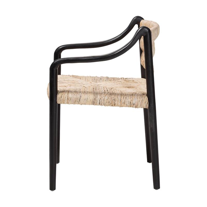 Onda Handwoven Seagrass Dining Chair - Natural Fiber Wicker Armchair with Mahogany Wood Frame for Dining Room or Living Space