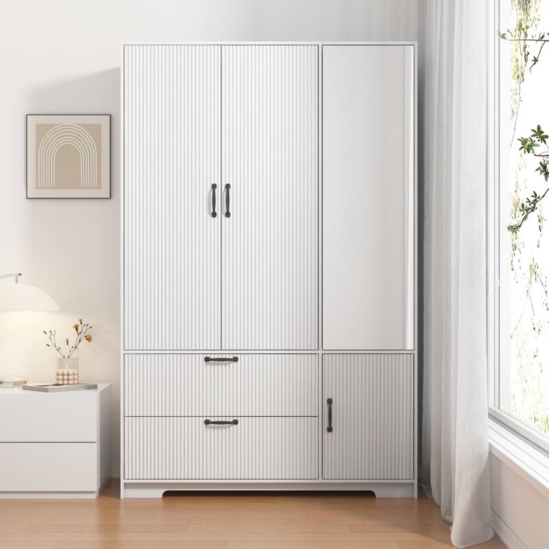 Wardrobe Closet with Automatic Motion Sensor Light, Half-length Mirror Door Armoire Storage Cabinet