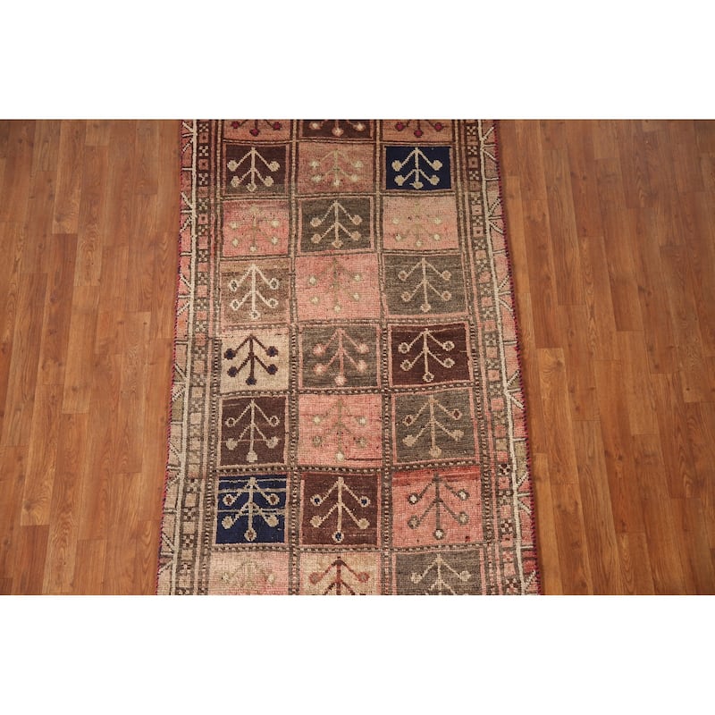 Qashqai Persian Antique Rug Hand-Knotted Geometric Pink Wool Carpet - 3'7"x 7'3"