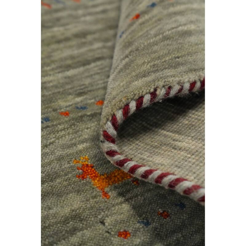 Hand Knotted Oriental 100% Wool Carpet Tribal Animal Pictorial Green Gabbeh Area Rug - 4' 0'' X 2' 0''