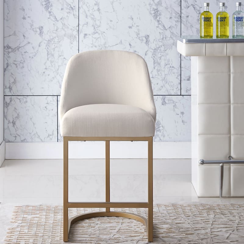Leick Home Upholstered Barrelback Counter Stool with Metal Base - Set of 2 - White