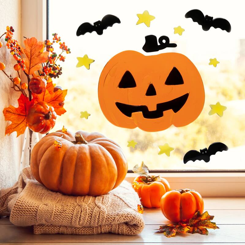 Jack O' Lantern and Bat Halloween Gel Window Clings - 18pc