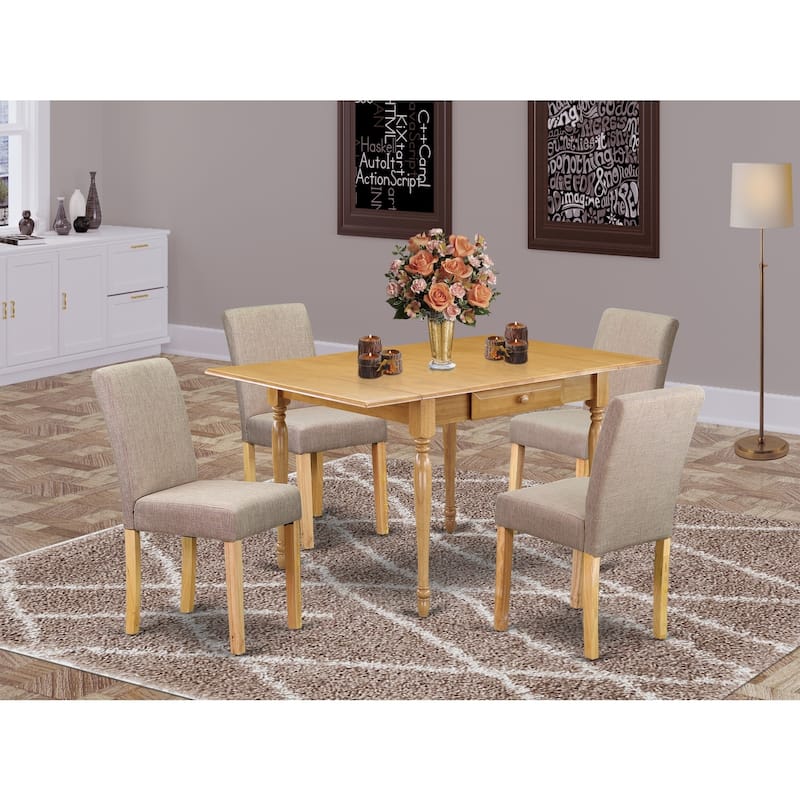 HomeStock 5-Piece Natural Oak Finish Solid Wood Top - Dining Room Set with Dropleaf (Seats-4)