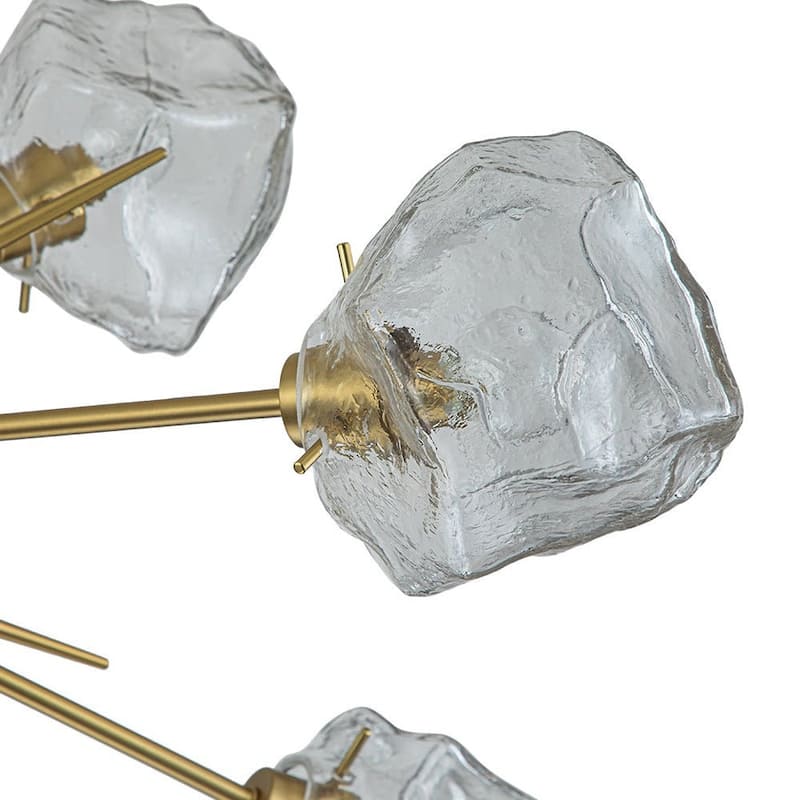 12-Light Sunburst Clear Glass Ice Shade Chandelier Brushed Brass