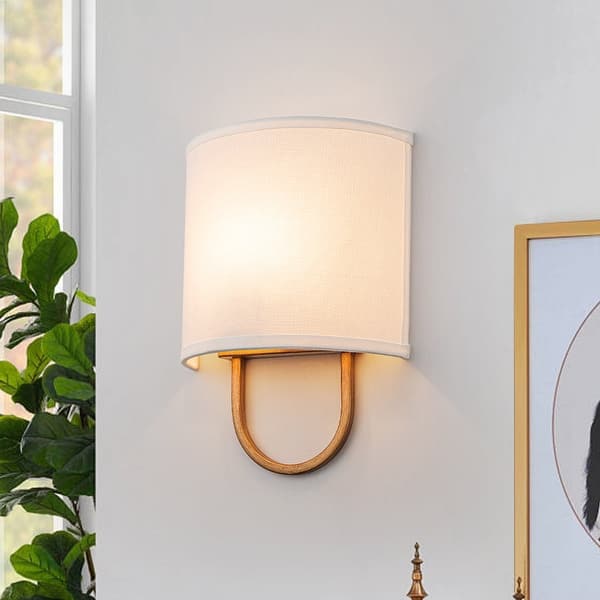 slide 2 of 19, 1-Light Modern Ivory Fabric Wall Sconce Brass