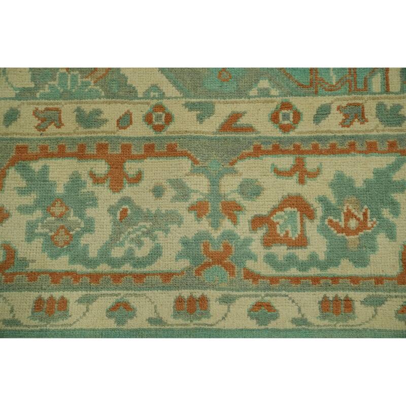 Handmade Wool Oushak Turkish Area Rug, Floral Geometric Carpet - 10' 0'' X 8' 3''