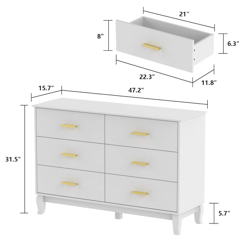 FUFU&GAGA 47.2''W 6 Drawer Double Dresser Drawer Storage Chest Lacquer