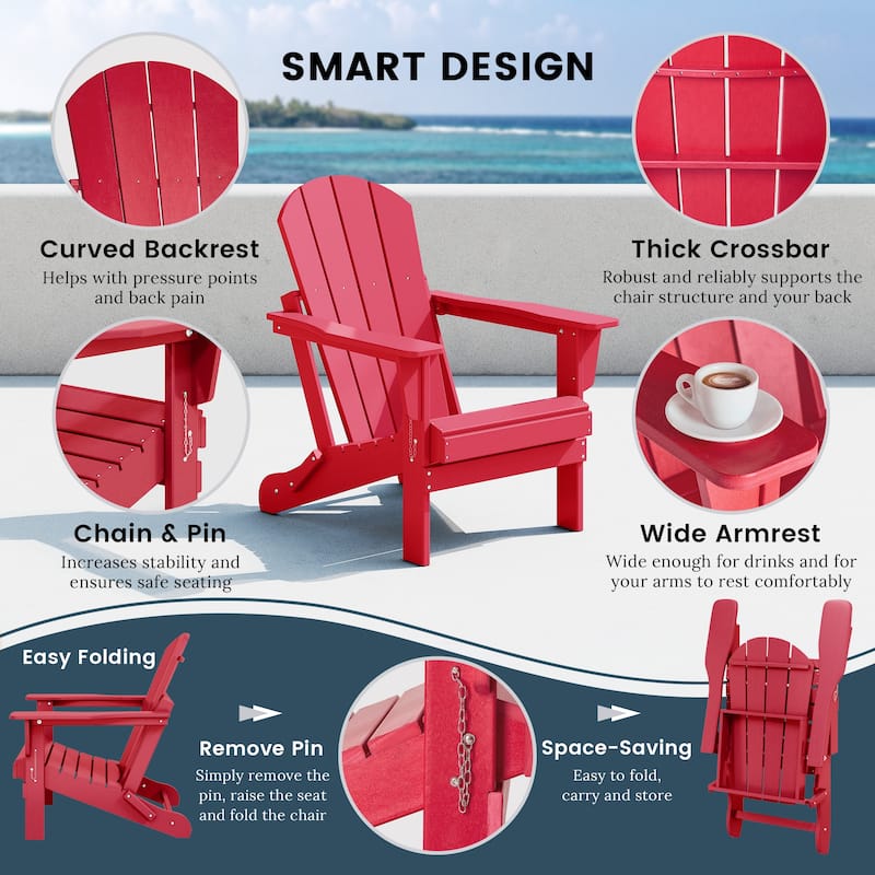 Polytrends Laguna Weather Resistant Outdoor Patio Folding Adirondack Chairs (Set of 4)